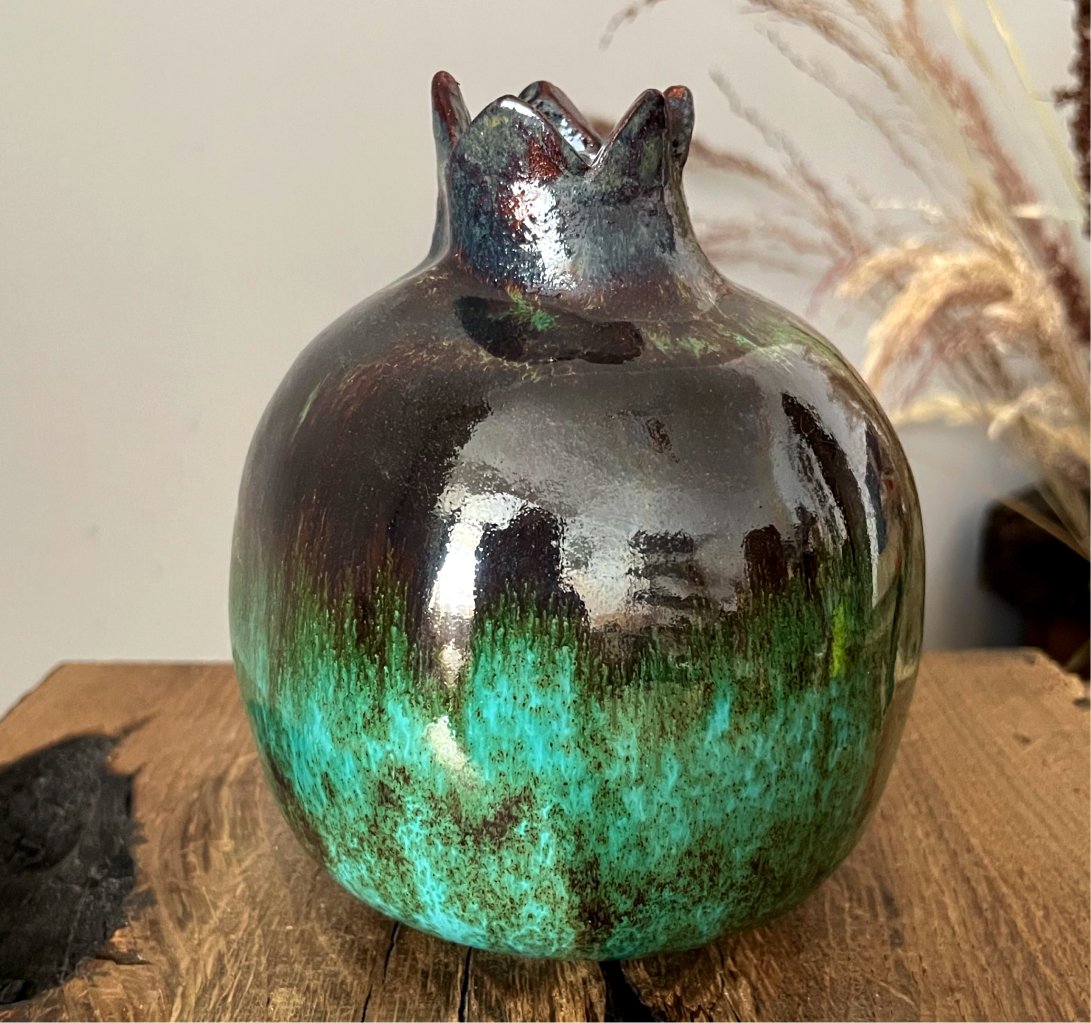 Ceramic Pomegranate Art Vase – Dark Green - Image 7