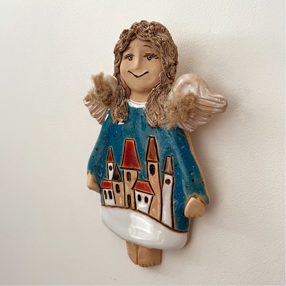 Ceramic Angel Wall Decor with Houses - Image 4
