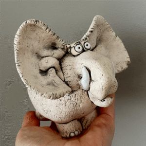 handmade ceramic elephant sculpture with big ears