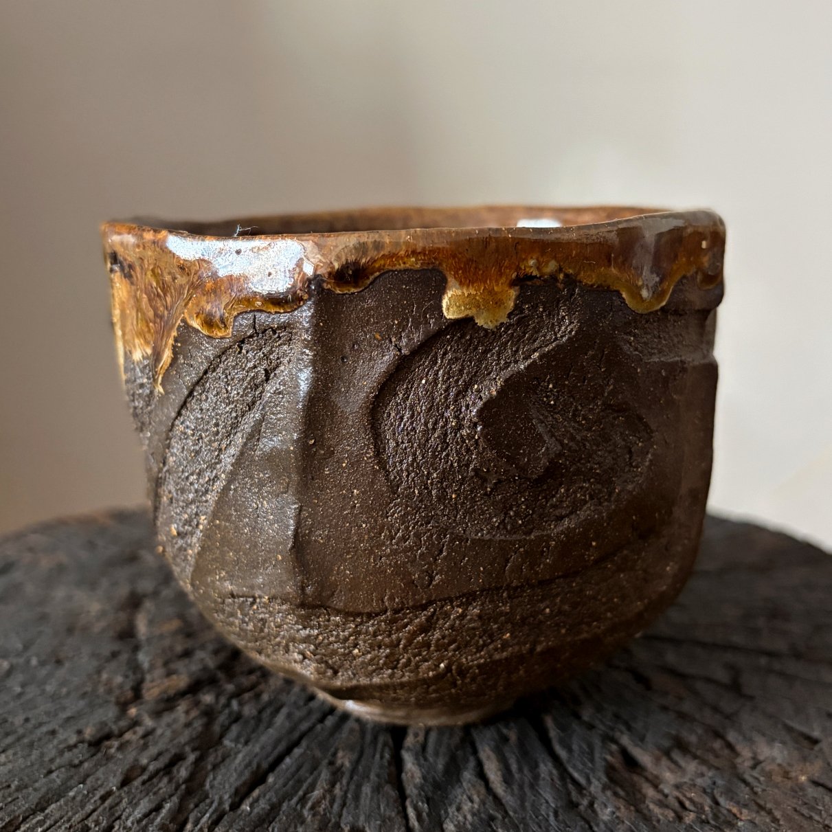 Handmade Kurinuki ceramic chawan made from black clay