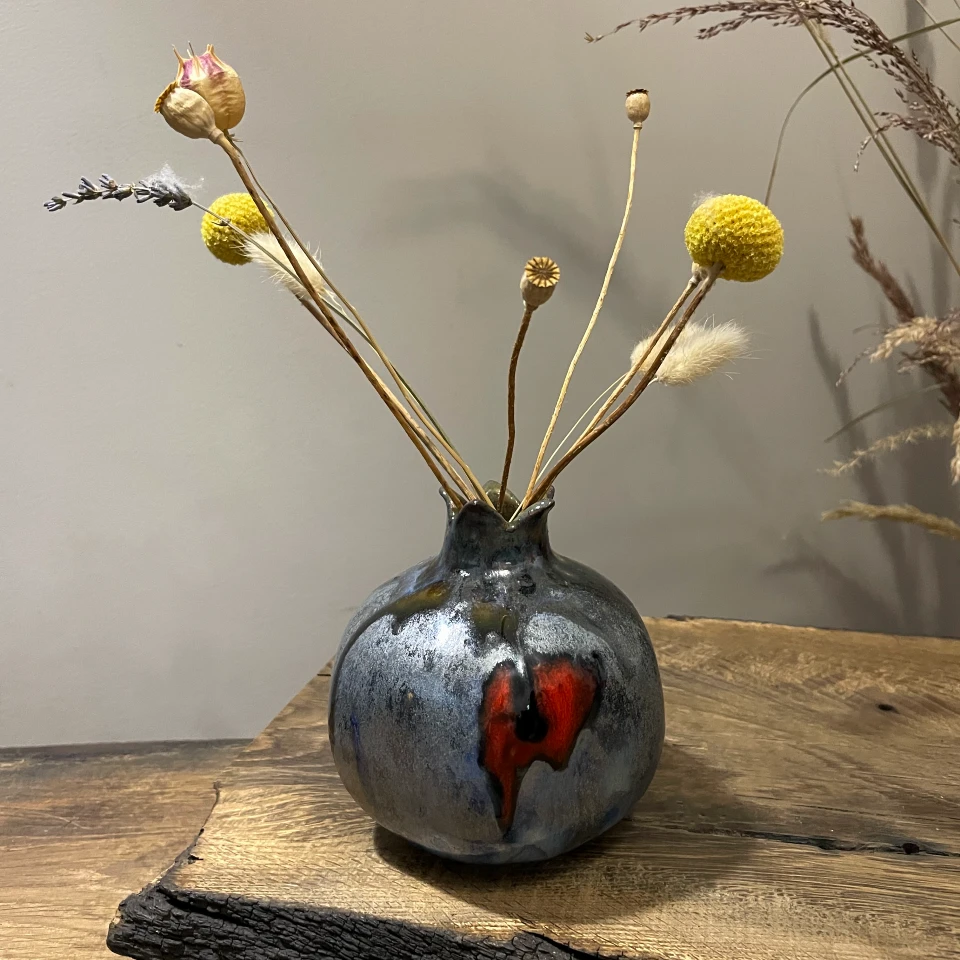 Blue Ceramic Pomegranate Vase - Image 6