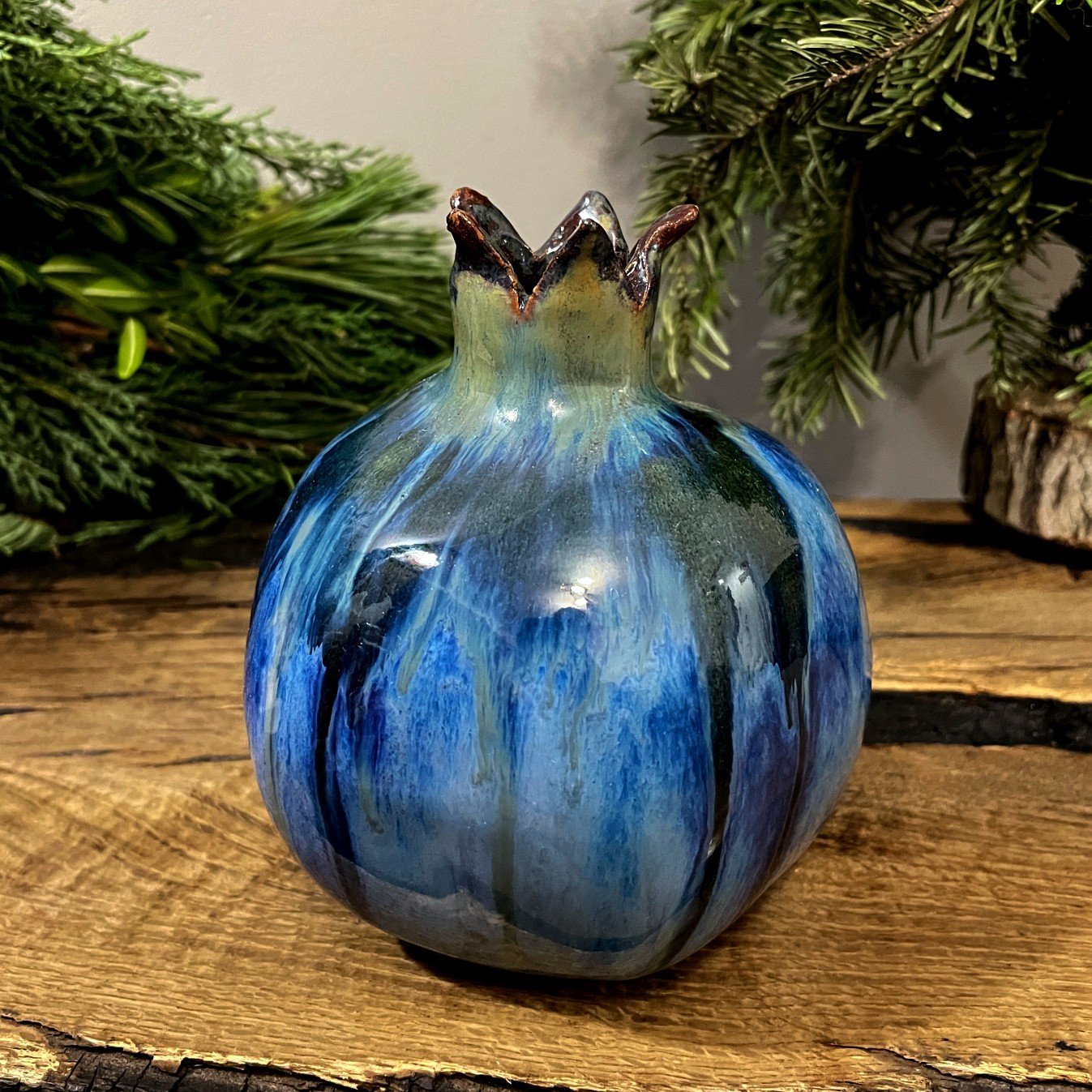 Symbolic blue ceramic pomegranate gift