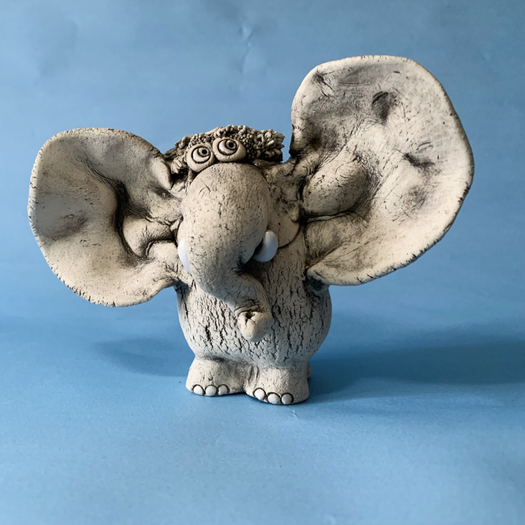 ceramic elephant sculpture white clay glazed