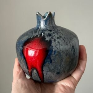 Ceramic pomegranate vase with dried flowers handmade pottery art