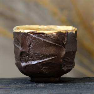 Handmade ceramic yunomi coffee cup Night, black stoneware, 180ml