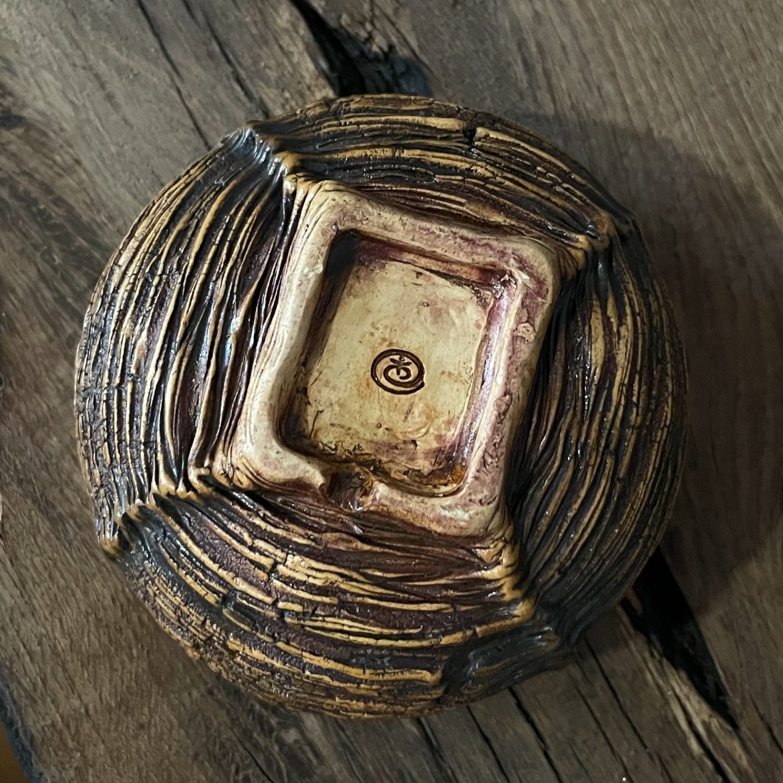 Bottom view of ceramic matcha bowl showing hand-finished foot ring