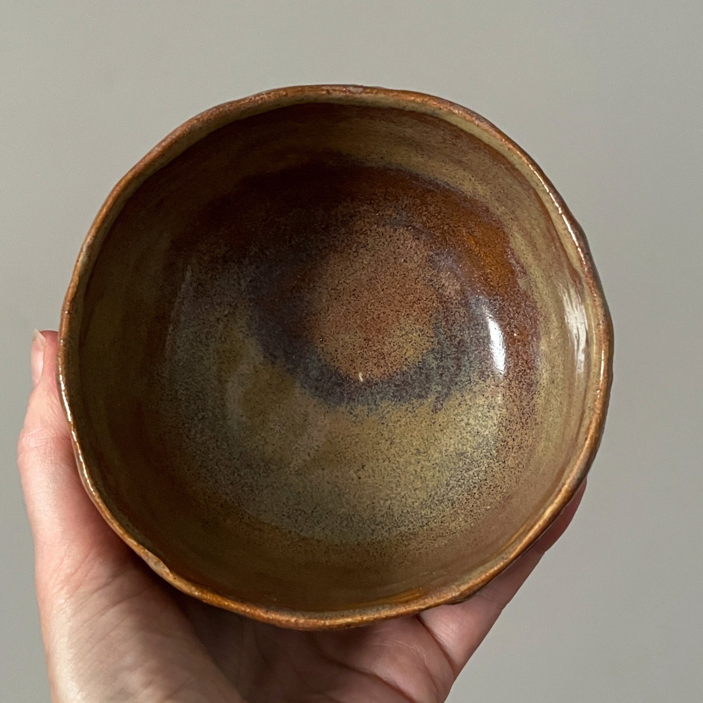 Top view of ceramic matcha bowl with glazed interior