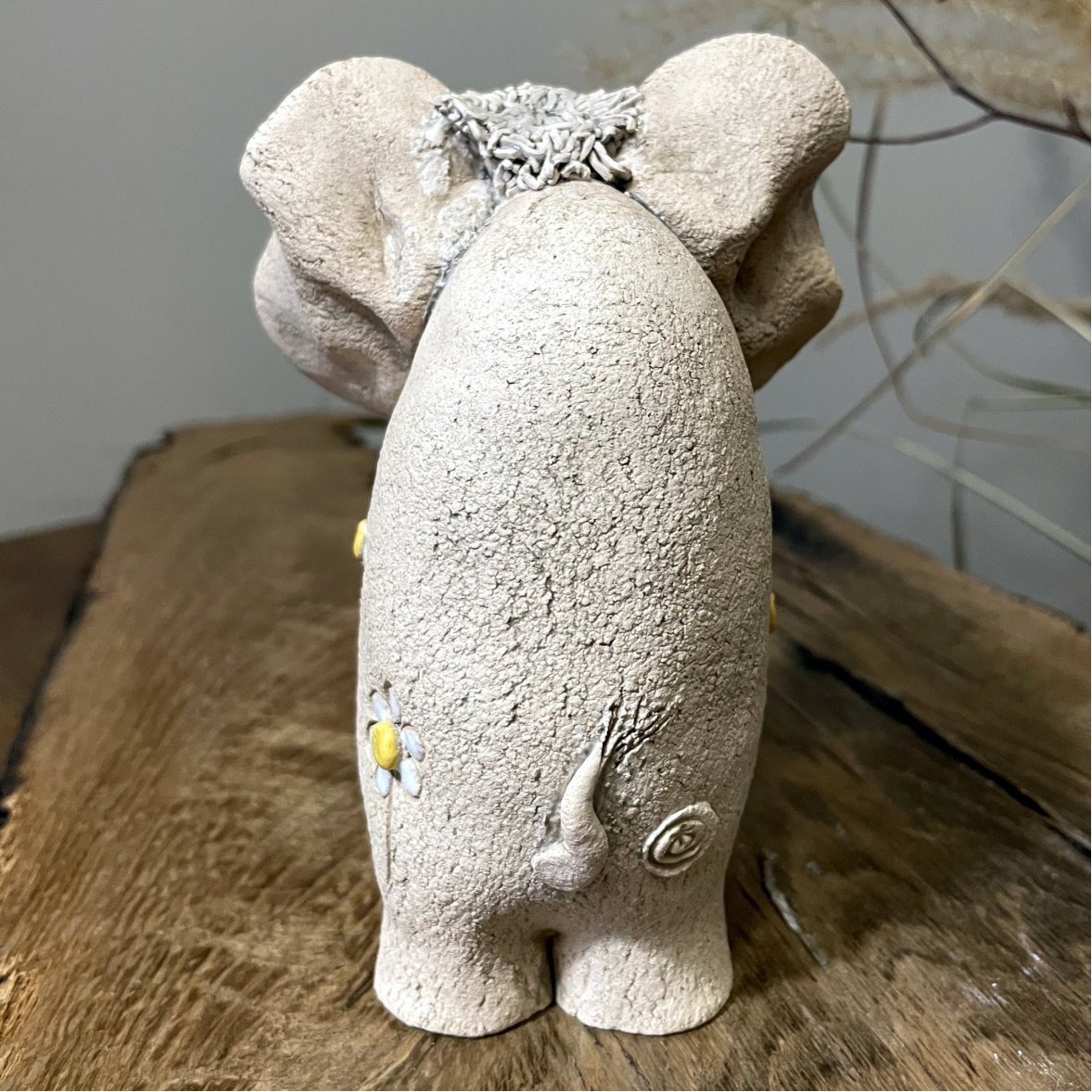 Handmade Ceramic Elephant Figurine with Floral Details - Image 7