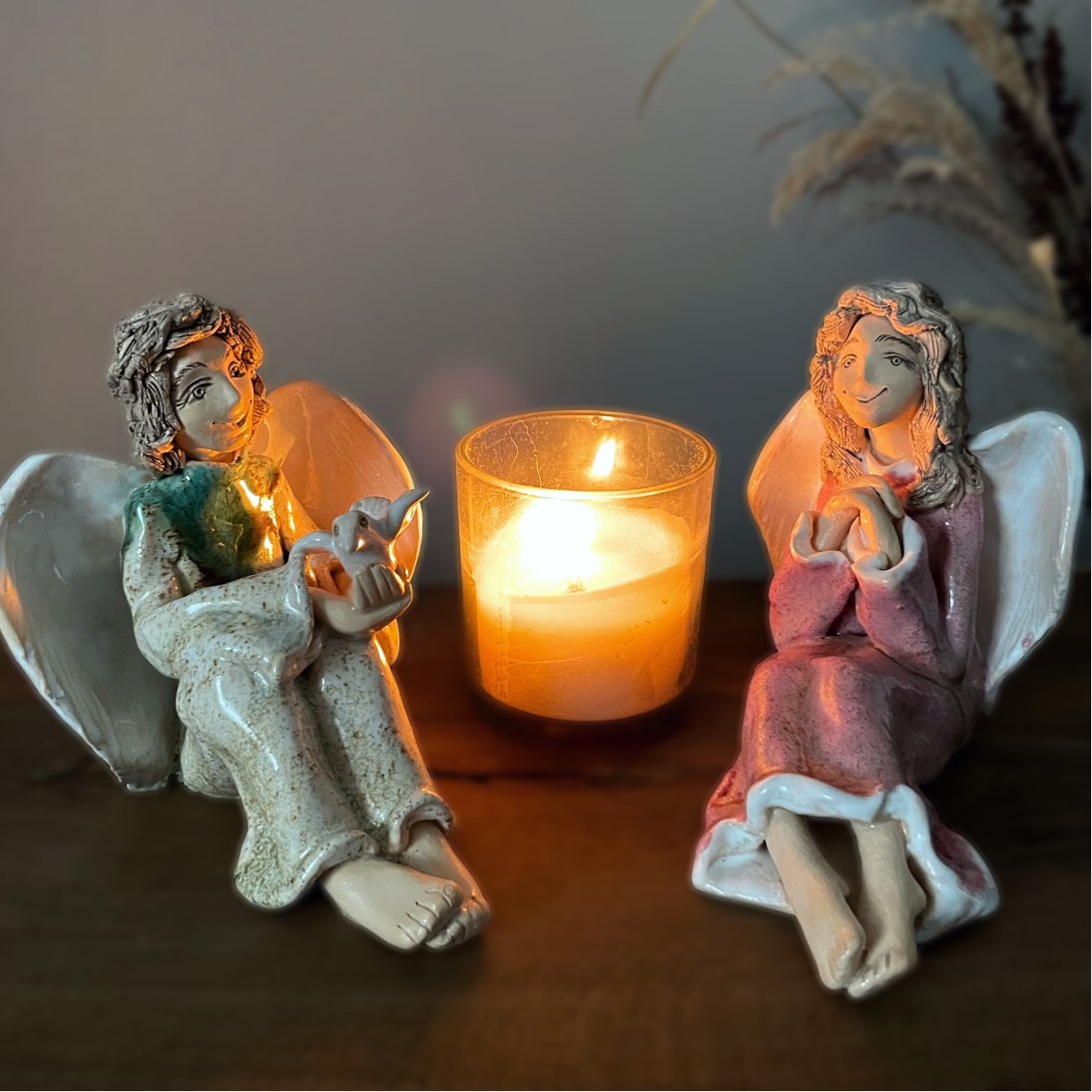 Handmade ceramic angel sculpture, detail for home decor
