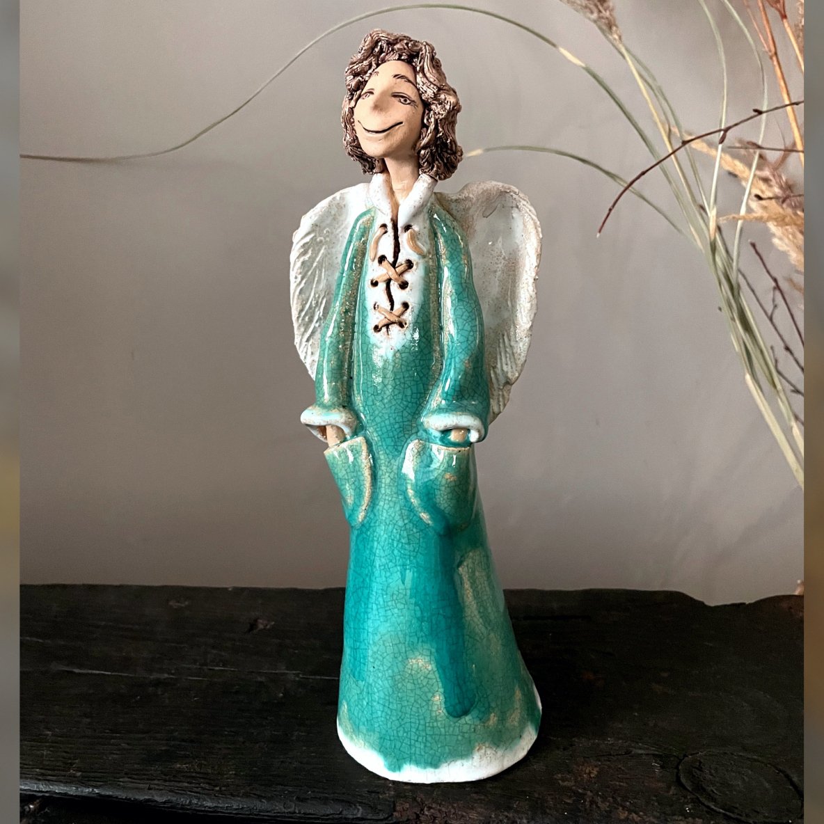 One of a kind ceramic angel sculpture, full view