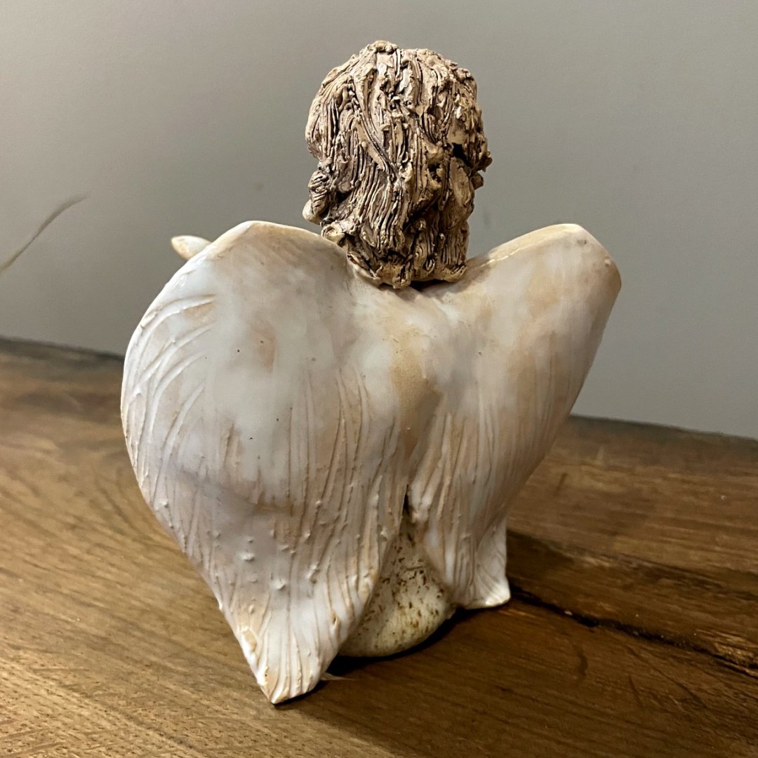 Handmade Ceramic Angel Figurine with Bird - Image 10