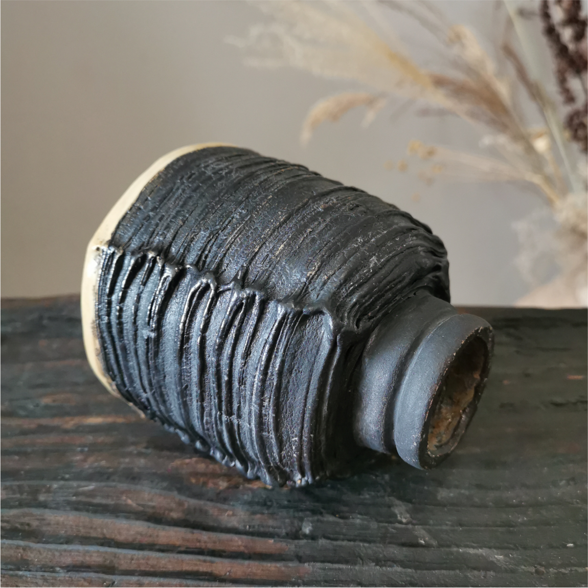 Handmade ceramic coffee tumbler yunomi with layered texture