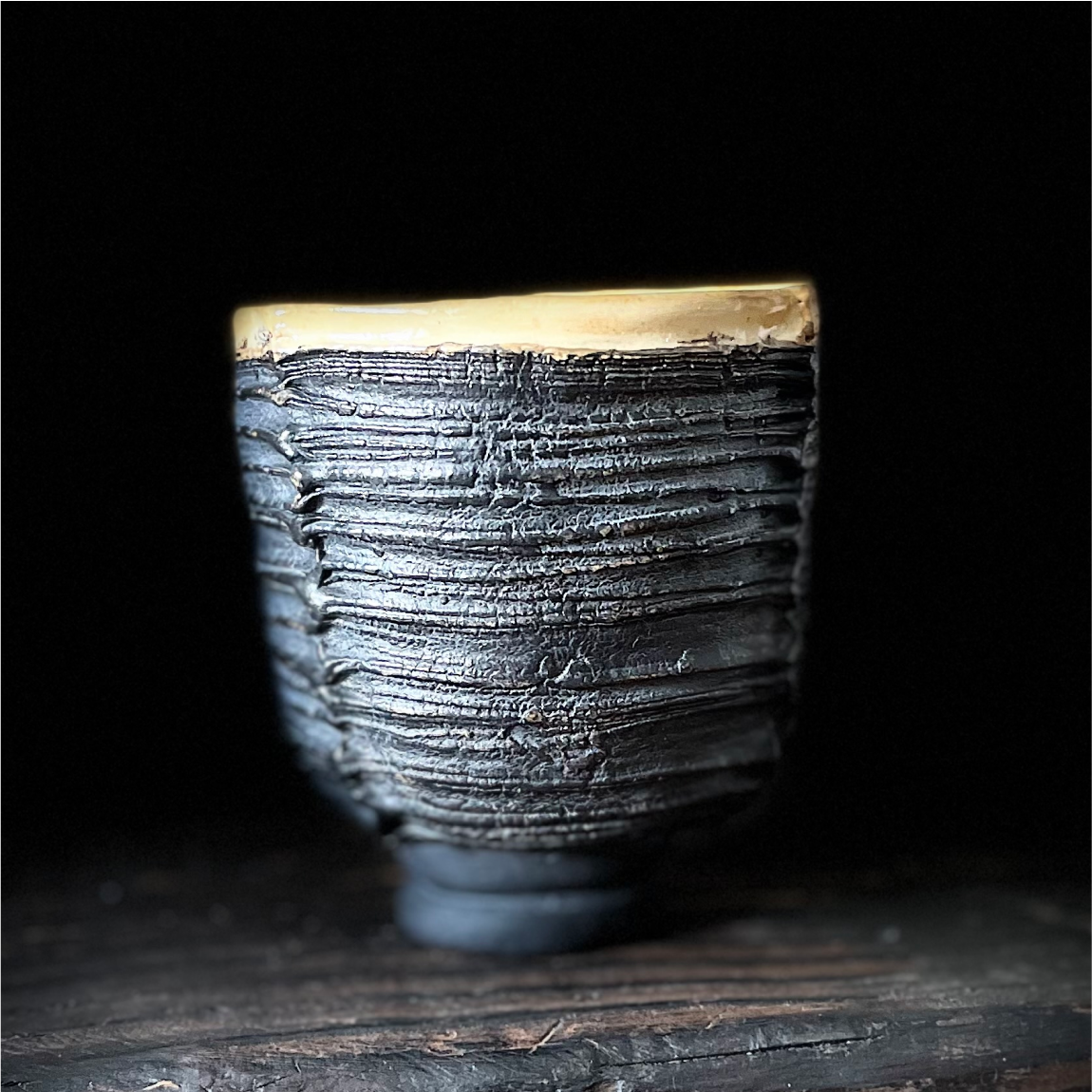 Handmade ceramic yunomi tumbler, side view, Dune series