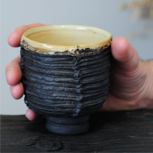 Handmade stoneware yunomi tumbler with textured surface, 300ml