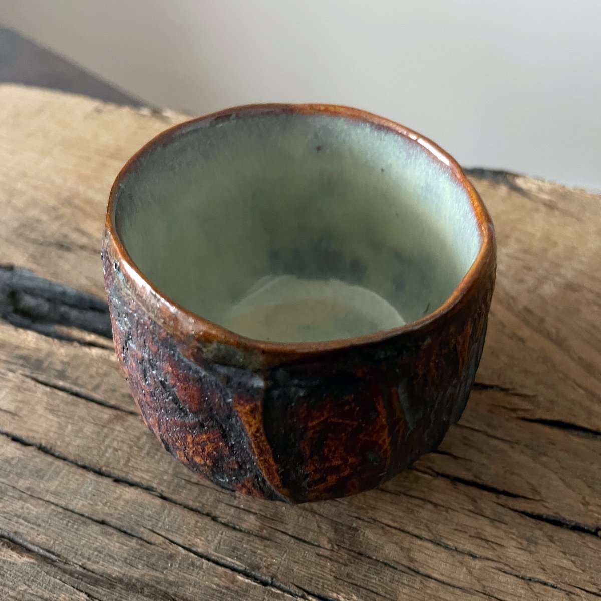 Top view of handmade ceramic yunomi tea cup