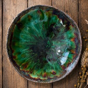 Large Handmade Ceramic Platter – Green Glaze – 27cm