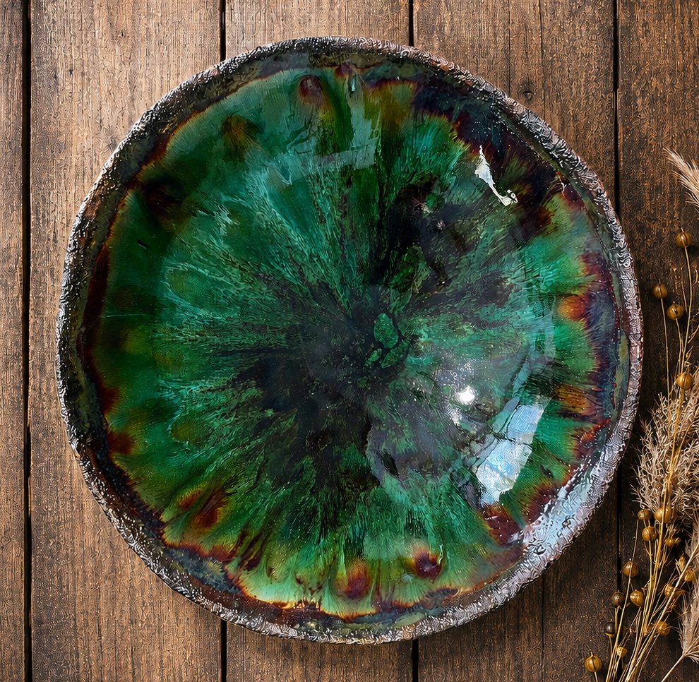 Large Handmade Ceramic Platter – Green Glaze – 27cm