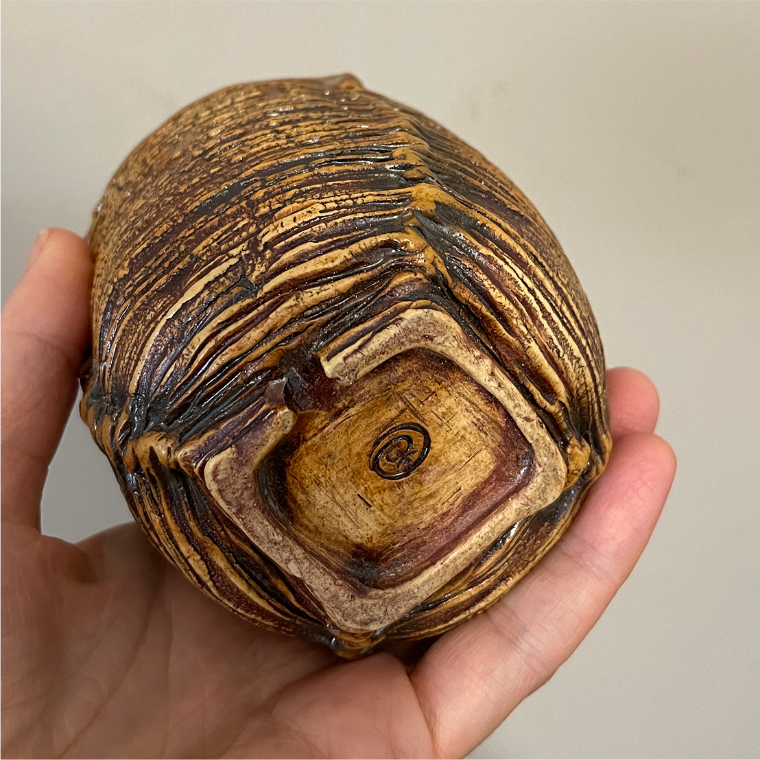 wood fired ceramic tumbler cup detail
