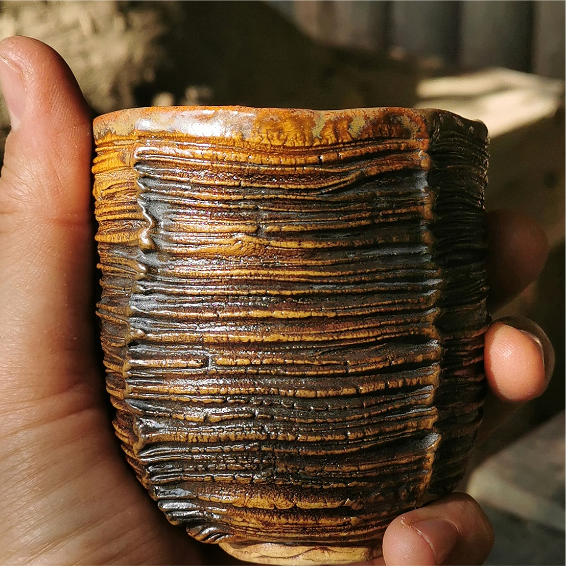 handmade ceramic tumbler cup textured surface