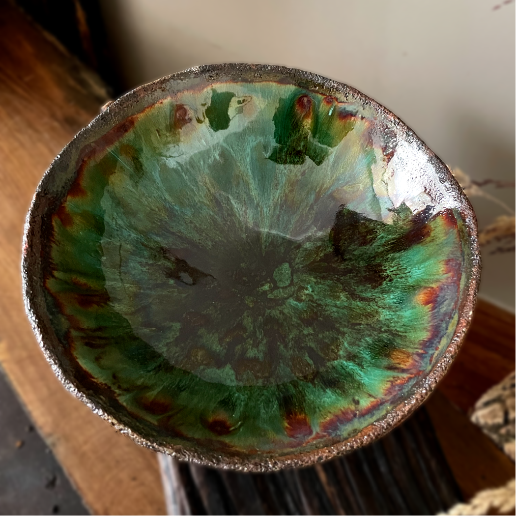 decorative ceramic platter green crystalline glaze