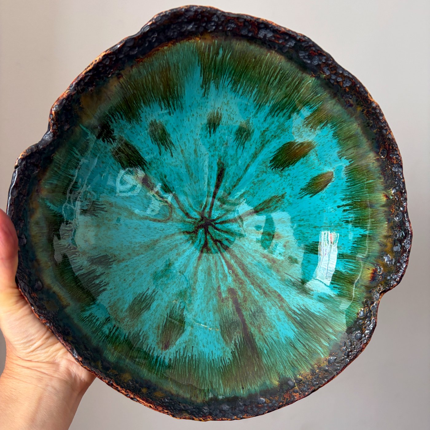 Large Handmade Ceramic Platter – Green Glaze – 27cm