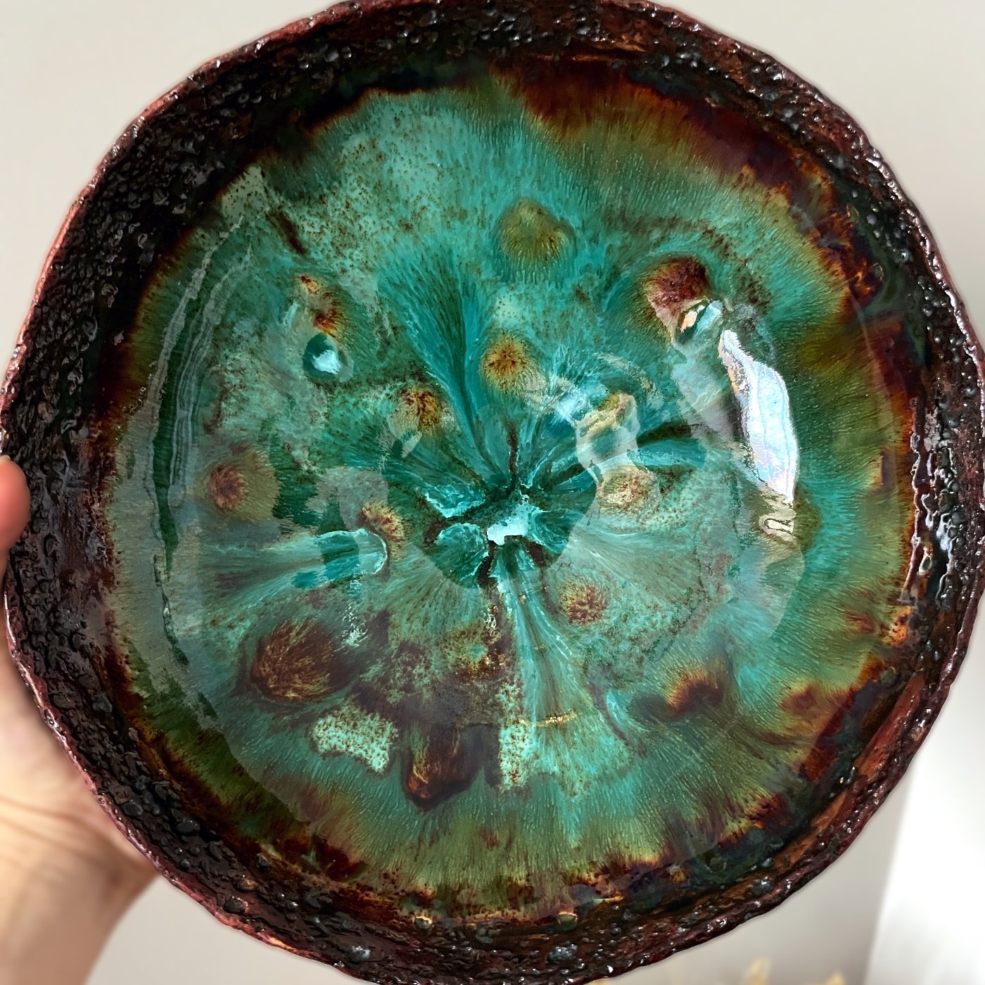 Large Handmade Ceramic Fruit Bowl – Effect Glaze – 27 cm - Image 7