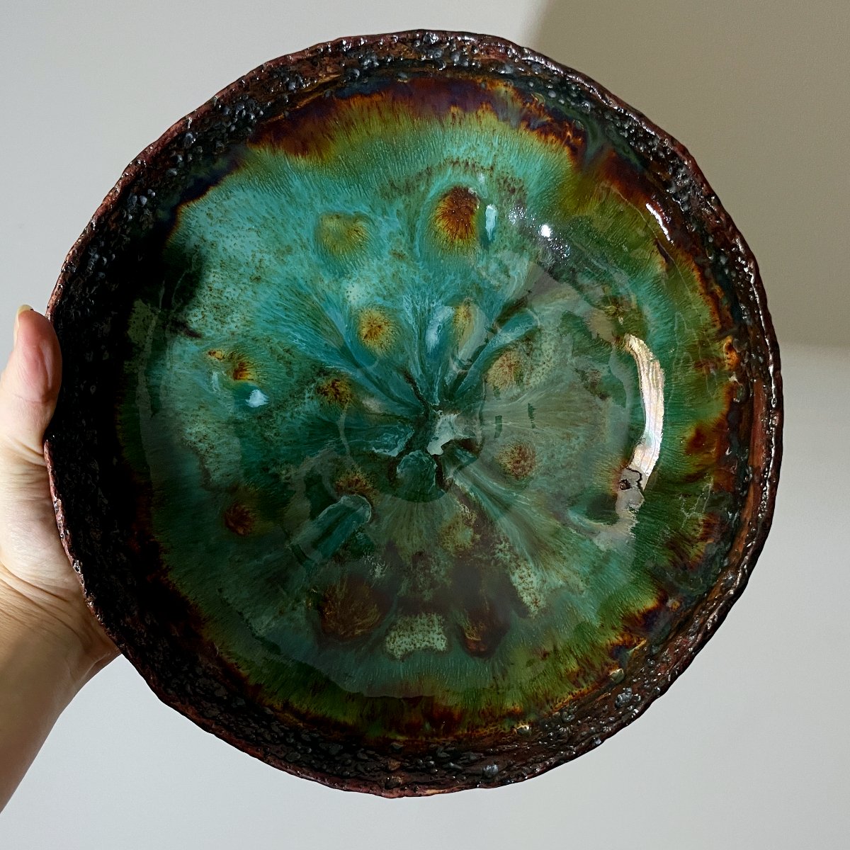 Artisan stoneware bowl with effect glaze finish