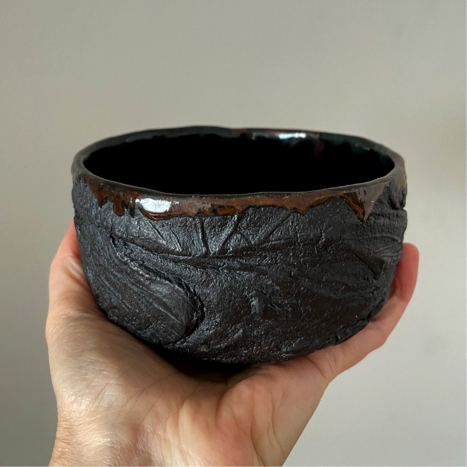 handmade matcha chawan with organic form and texture
