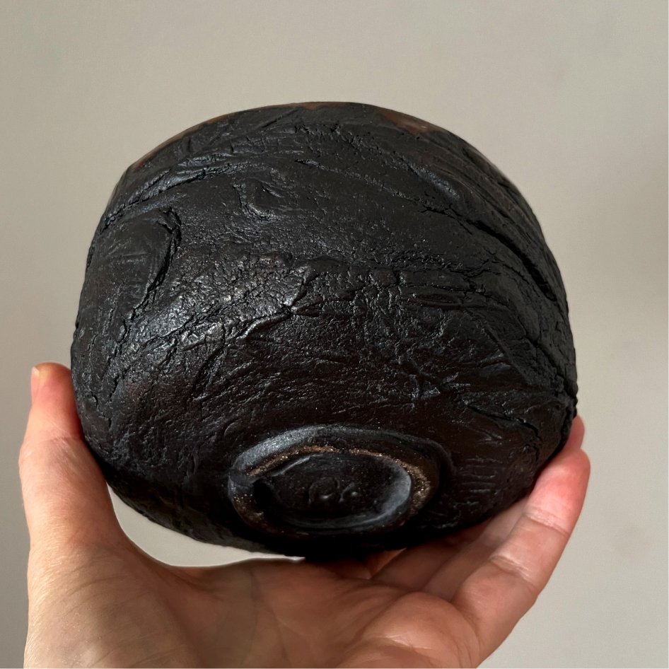 handbuilt ceramic matcha chawan with textured surface