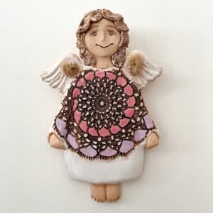 handmade ceramic wall angel wall hanging front view 1