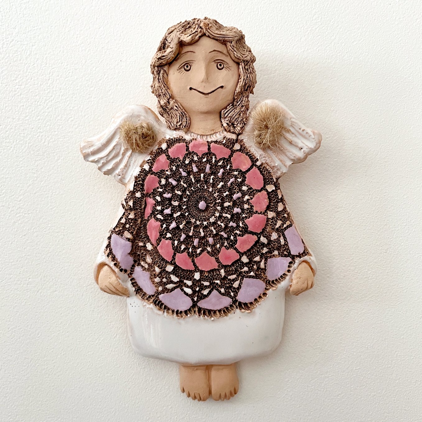handmade ceramic wall angel wall hanging front view 1