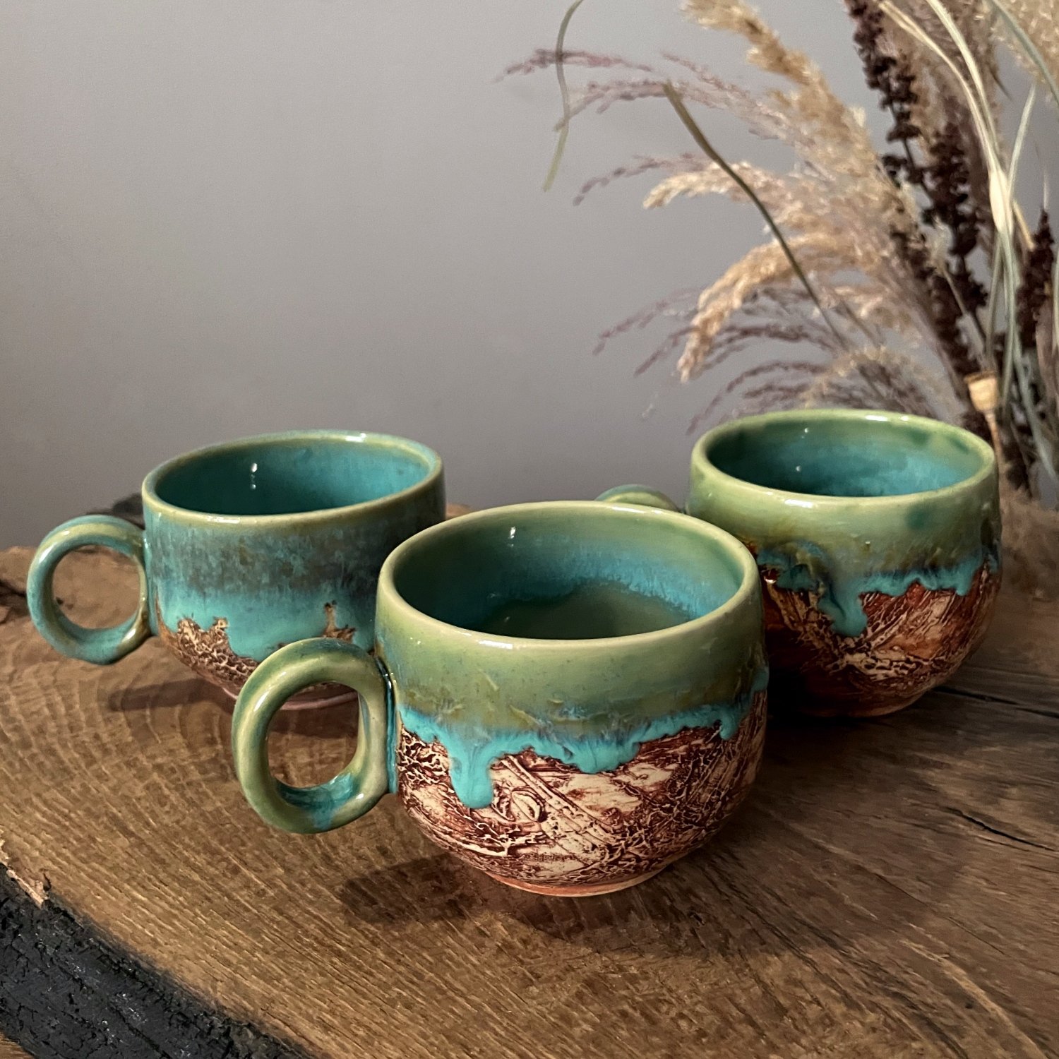 Textured ceramic cup side view