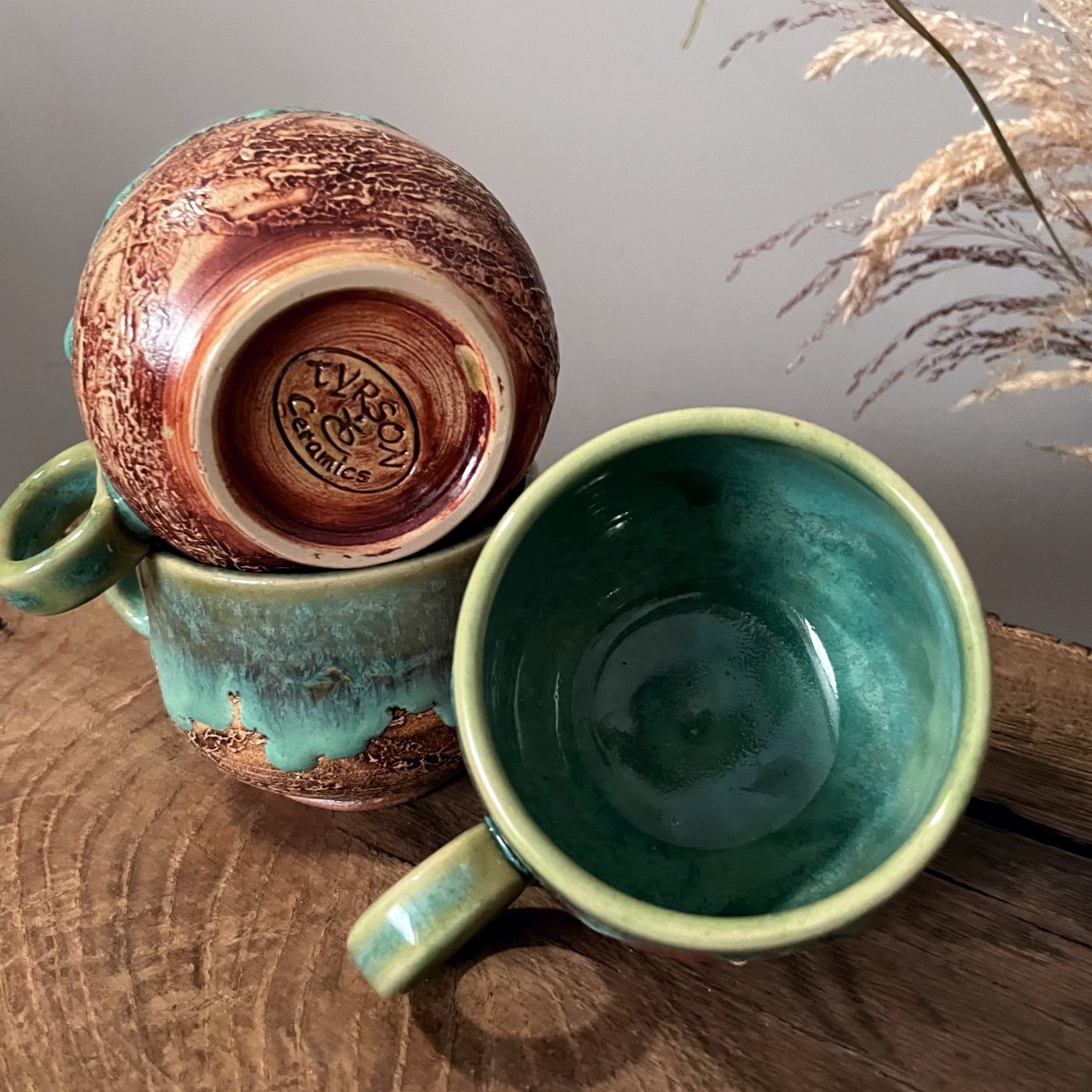 Handmade ceramic cup glaze detail