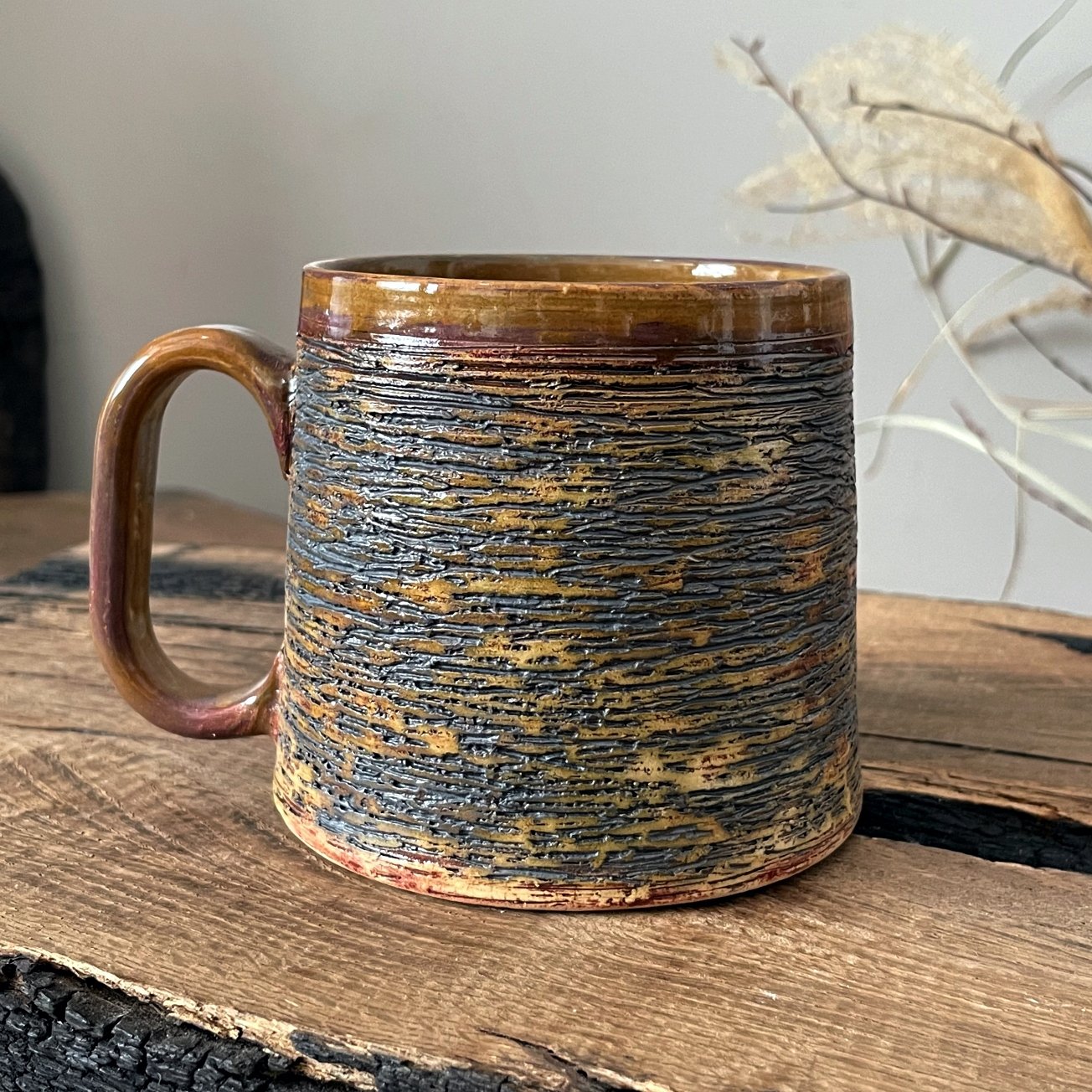 large handmade stoneware mug drevo series