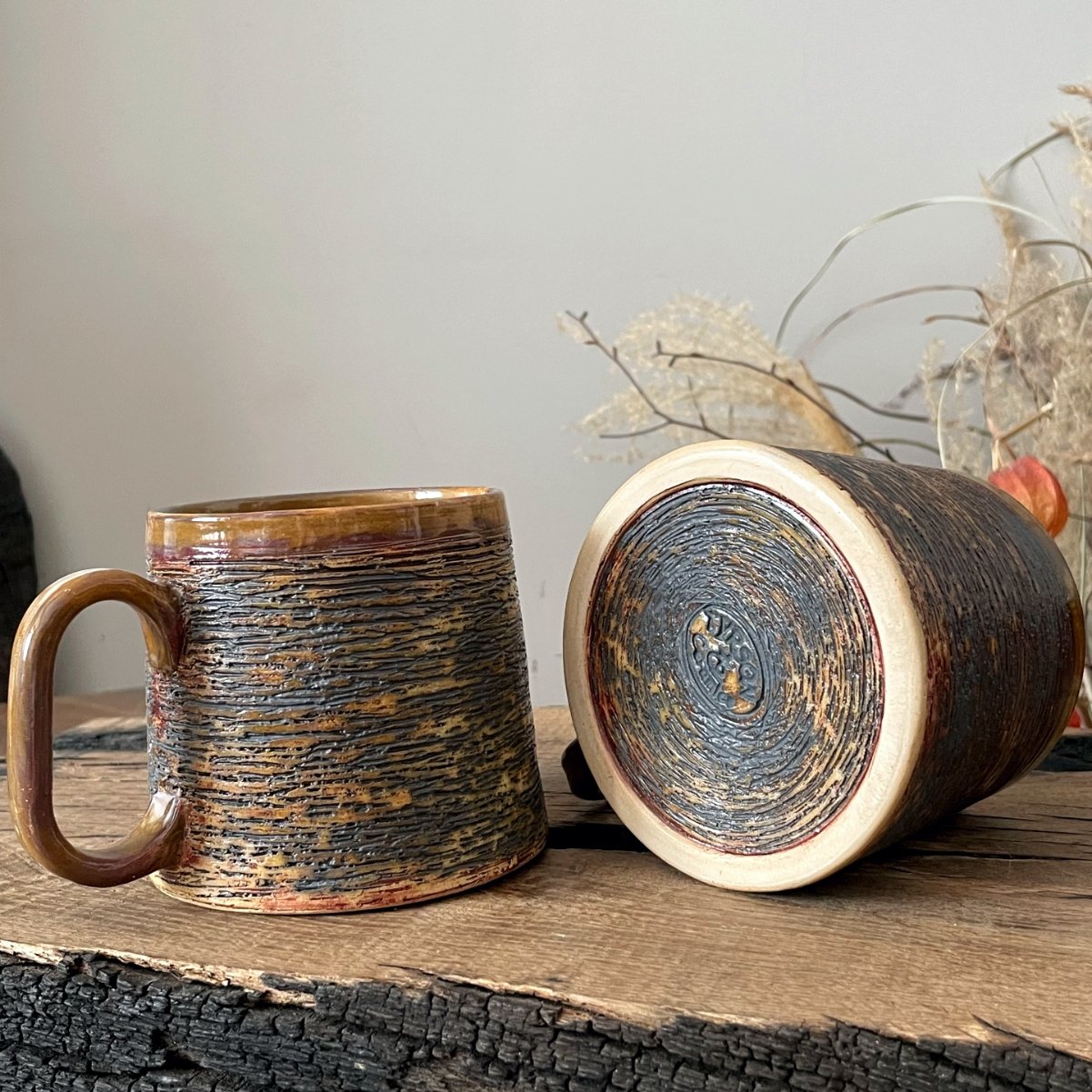 drevo textured ceramic mug handmade pottery mug