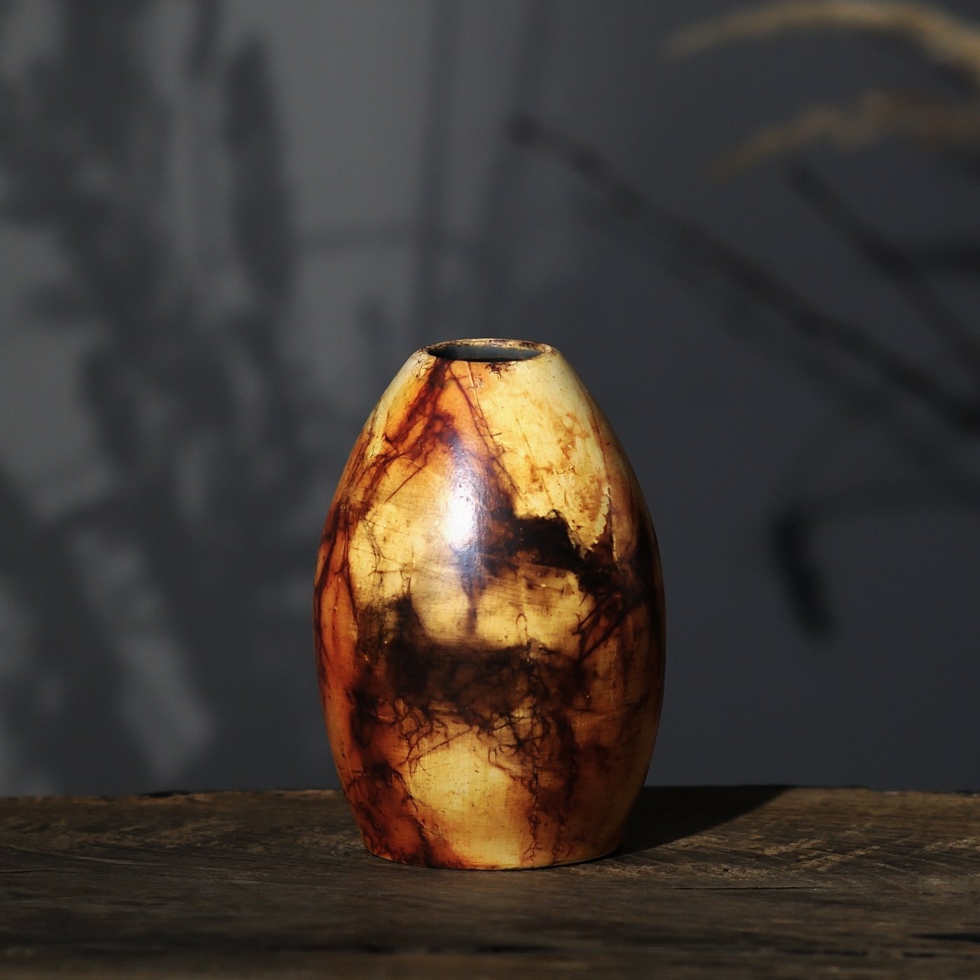 small saggar fired ceramic vase 11 cm