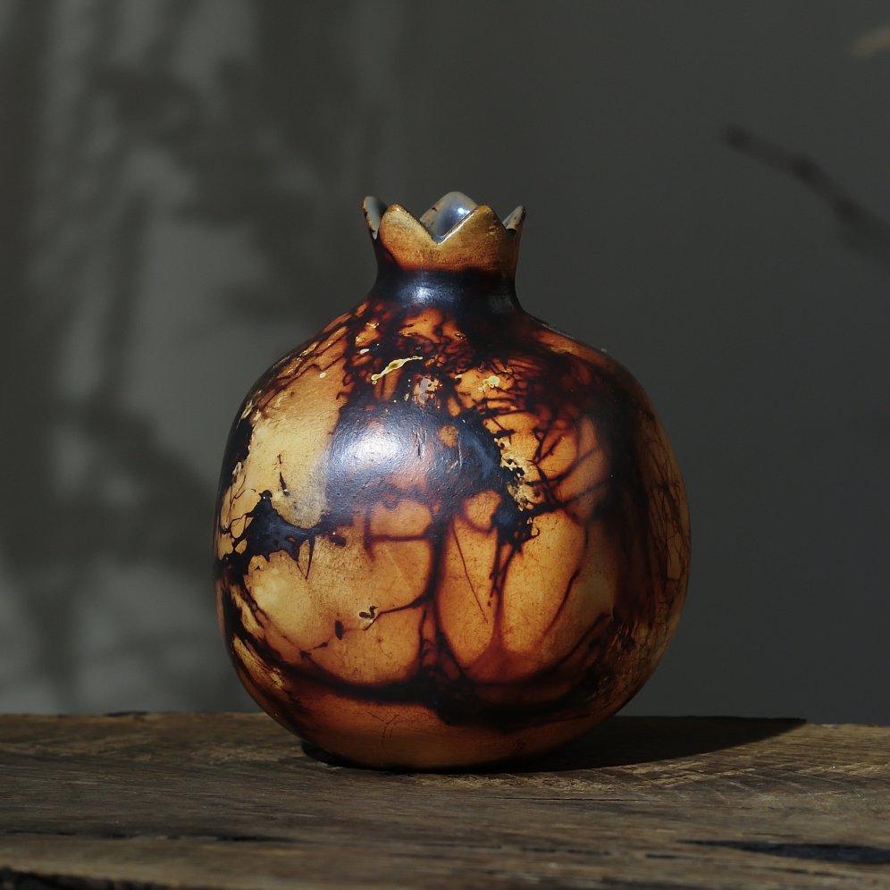 handmade clay pomegranate vase glazed inside