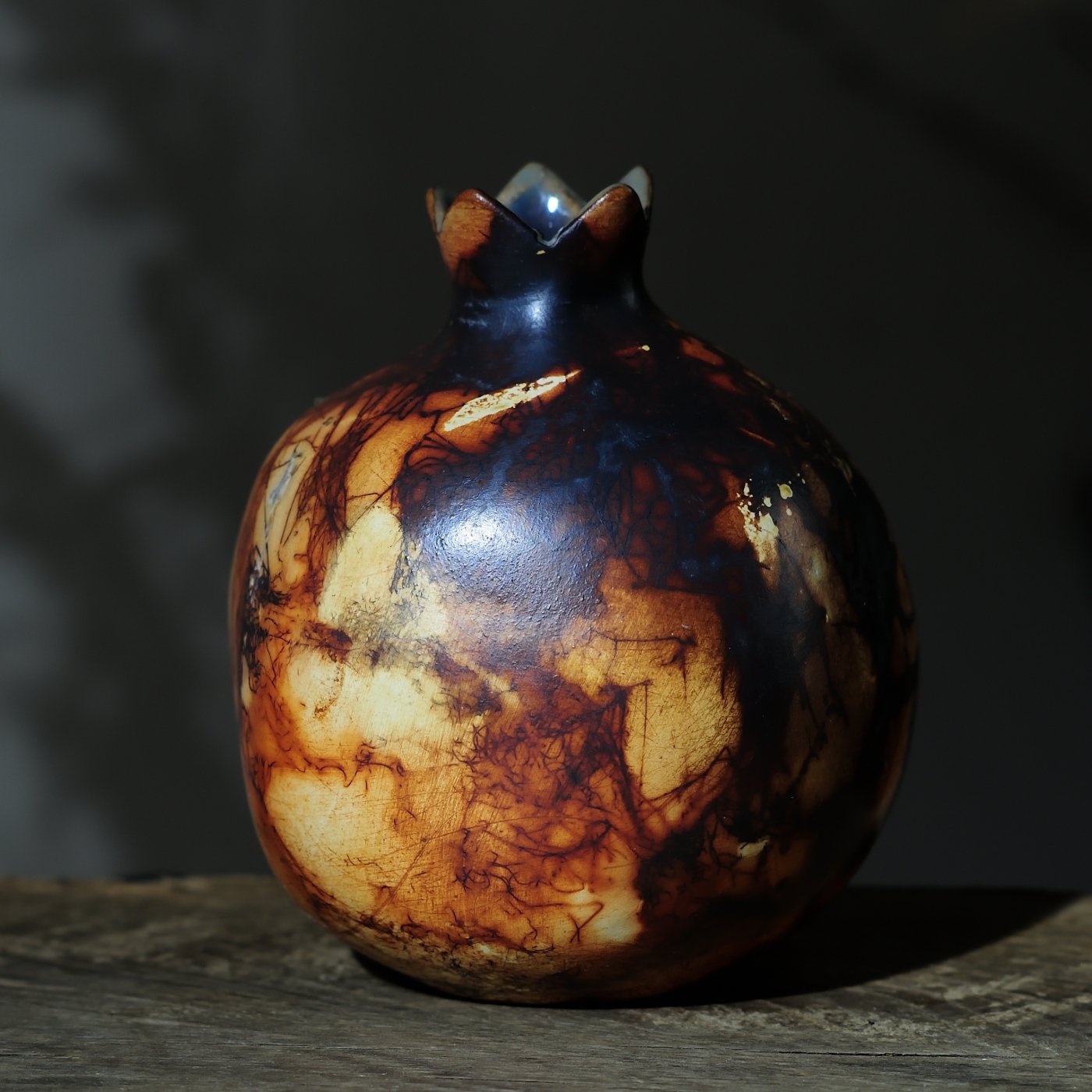 saggar fired ceramic pomegranate vase handmade clay