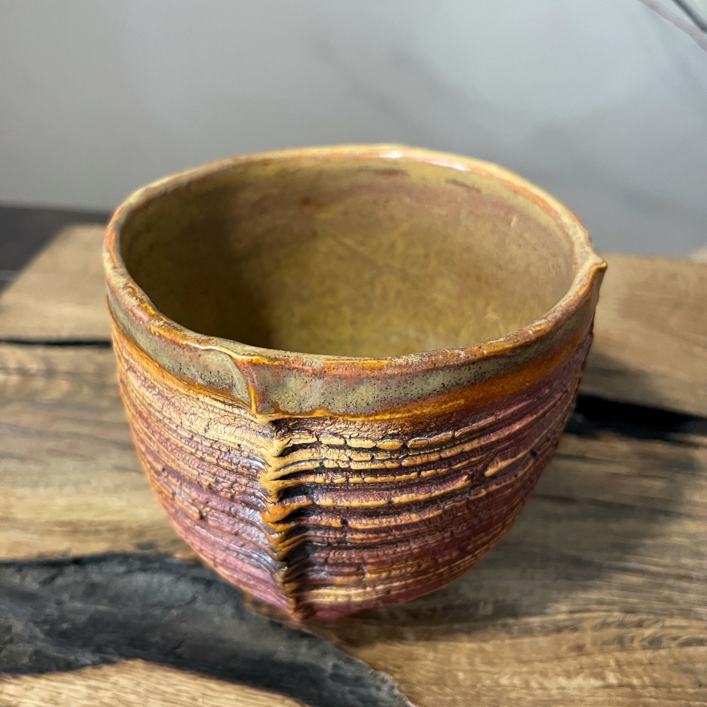 Artisan stoneware tea cup glazed inside 350 ml