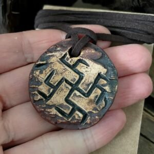 Perun's Flower (Fern Flower) carved on ceramic pendant