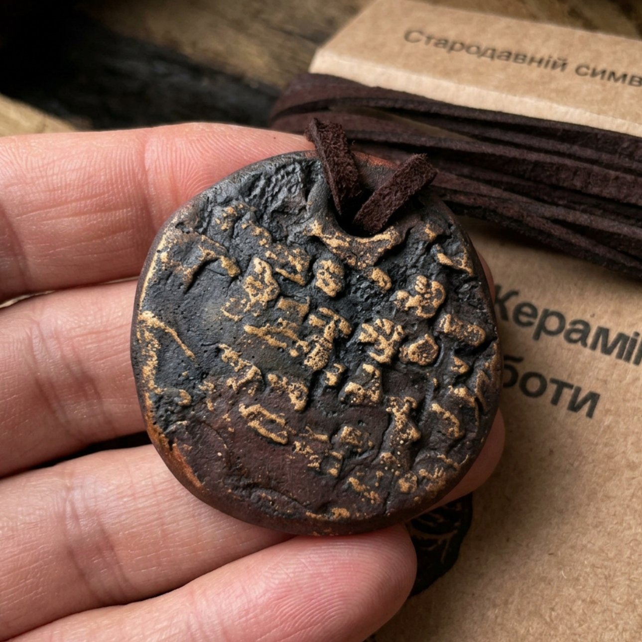 Handmade ceramic pendant with traditional Slavic symbol