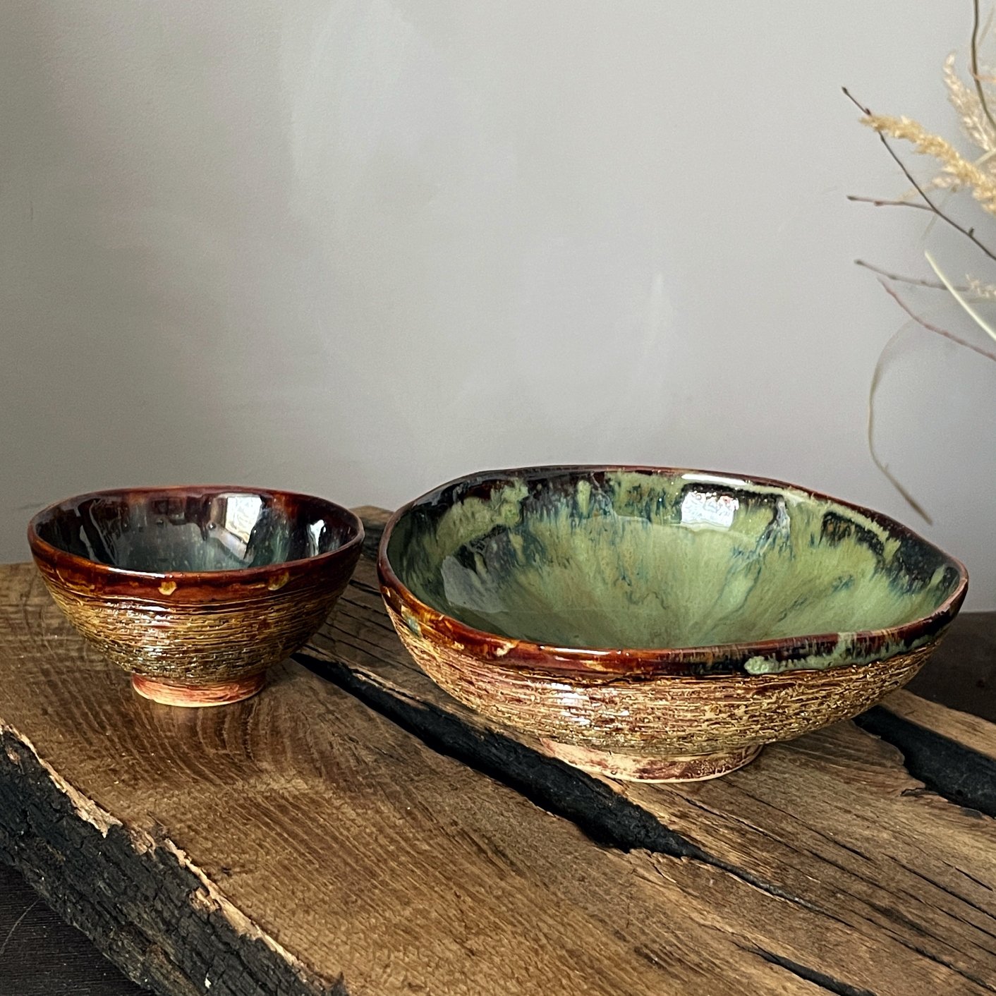Handmade Ceramic Bowl Set – Green Glazed Pottery - Image 4